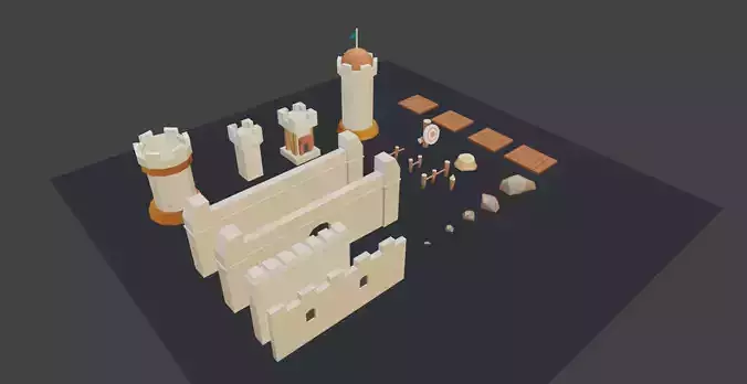 LowPoly Tower and City Walls