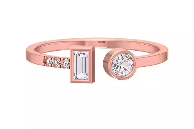 Solitaire Women Light Weight Baguette Round stone Band Ring