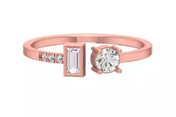 Solitaire Women Light Weight Baguette Round Stone Band Ring