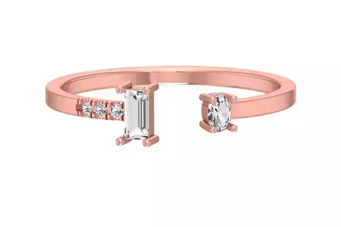 Solitaire Women Light Weight Baguette Oval stone Band Ring