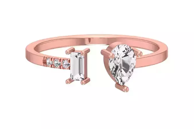 Solitaire Women Light Weight Baguette Pear stone Band Ring