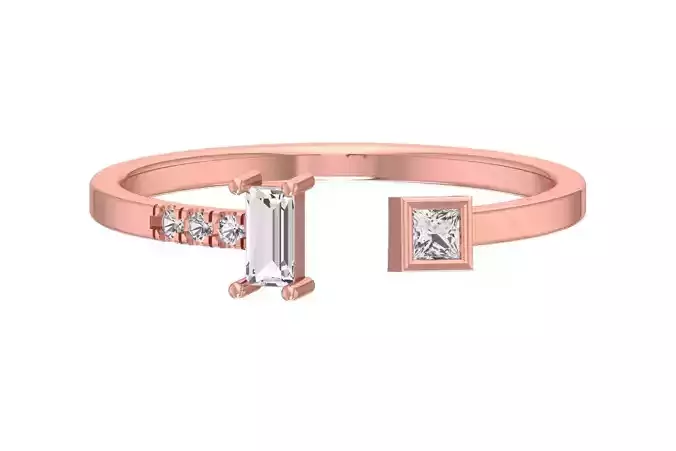 Solitaire Women Light Weight Baguette Princess stone Band Ring