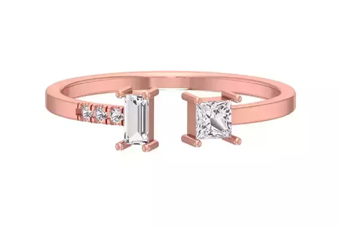 Solitaire Women Light Weight Baguette Princess stone Band Ring