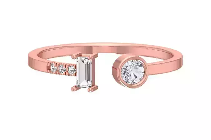 Solitaire Women Light Weight Baguette Round Stone Band Ring