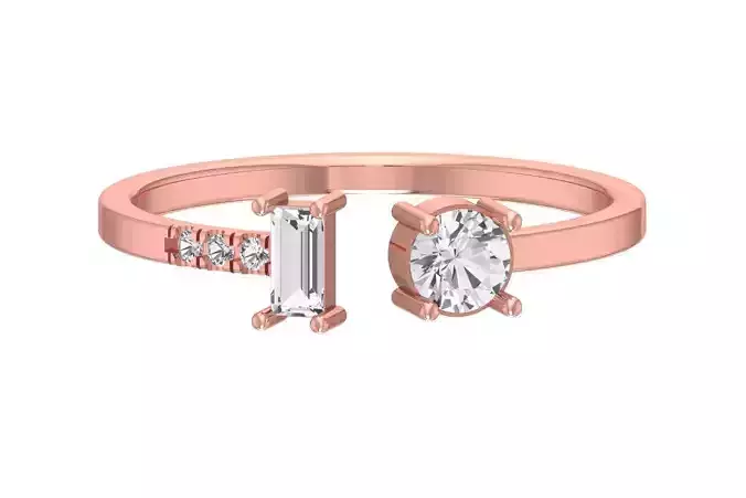 Solitaire Women Light Weight Baguette Round Stone Band Ring