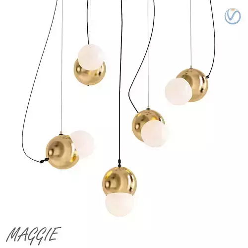 Maggie gold pendant light with balls hanging from it