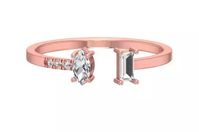 Solitaire Women Light Weight Baguette Marquise stone Band Ring