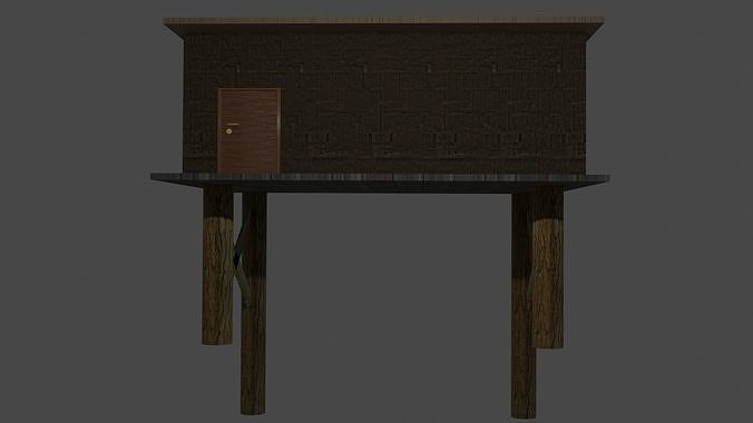 the cottage wooden table with door Low-poly 3D model