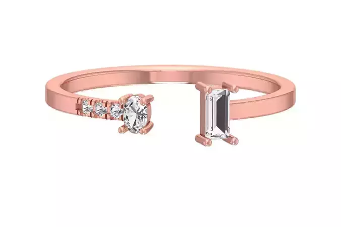 Solitaire Women Light Weight Baguette Oval stone Band Ring