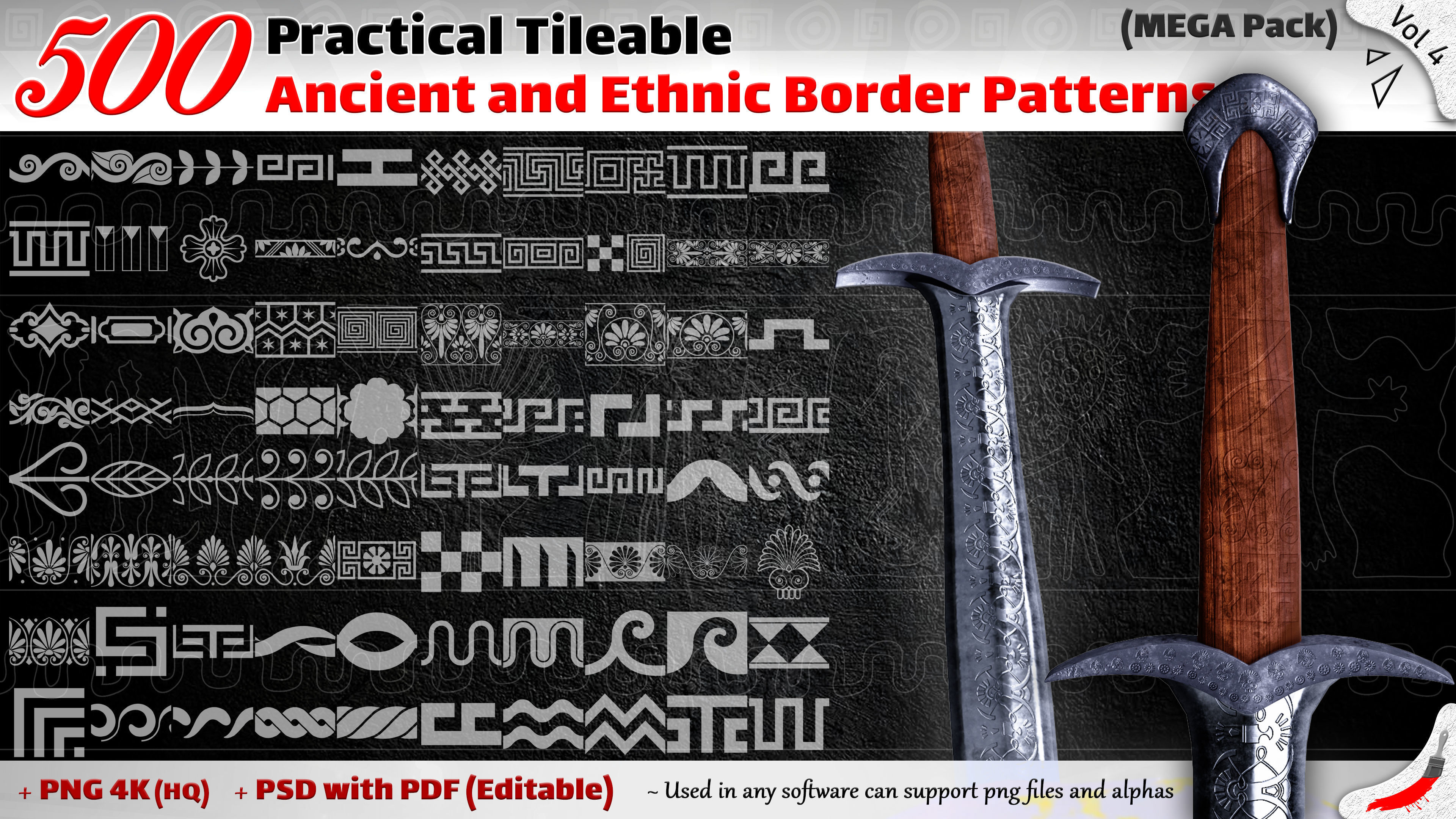 500 Practical Tileable Ancient and Ethnic Border Patterns -Vol 4 Texture_1