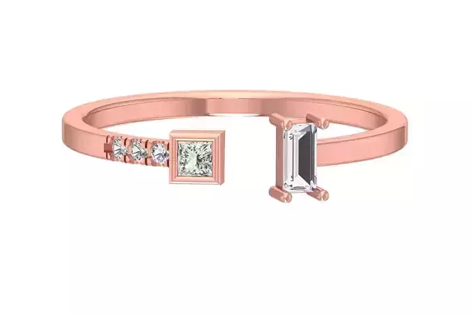 Solitaire Women Light Weight Baguette Princess stone Band Ring