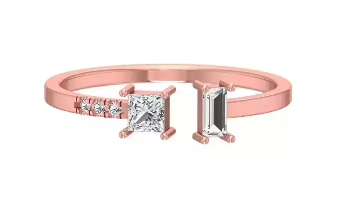 Solitaire Women Light Weight Baguette Princess stone Band Ring