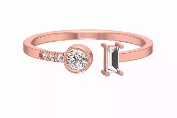 Solitaire Women Light Weight Baguette Round Stone Band Ring