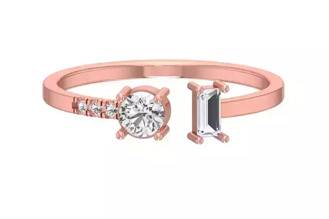 Solitaire Women Light Weight Baguette Round Stone Band Ring