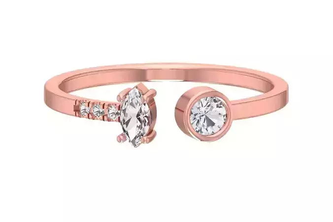 Solitaire Women Light Weight Marquise Round Stone Band Ring