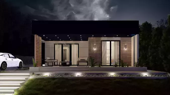 Small modern house - Lumion night exterior scene