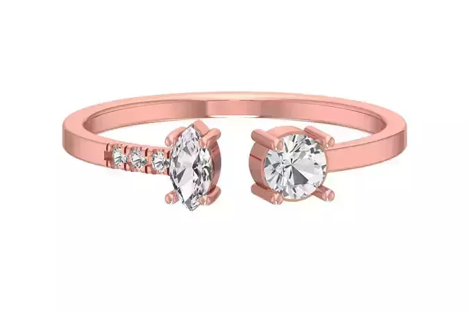 Solitaire Women Light Weight Marquise Round Stone Band Ring