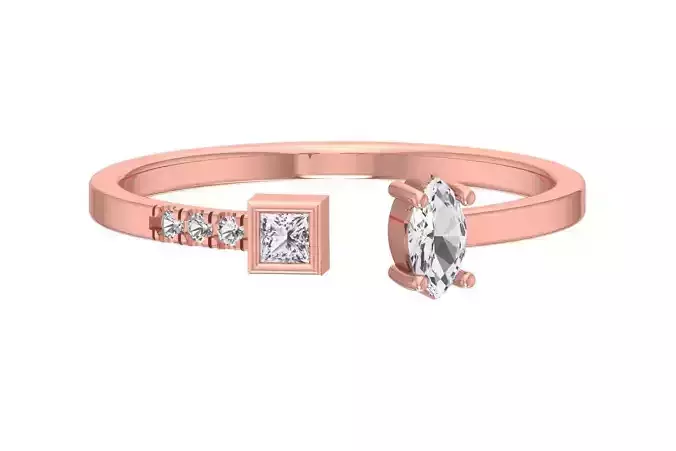 Solitaire Women Light Weight Princess Marquise stone Band Ring