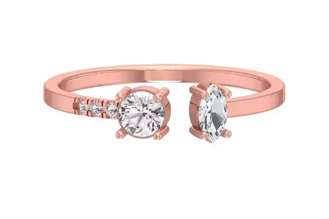 Solitaire Women Light Weight Marquise Round Stone Band Ring