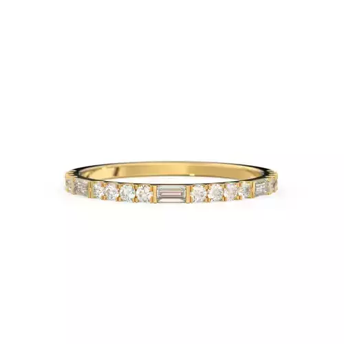 Baguette Round Diamond Gold Wedding Ring Proposal Band