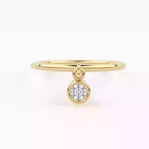 Bezel Diamond Charm Gold Dangle Ring Fashion Jewelry