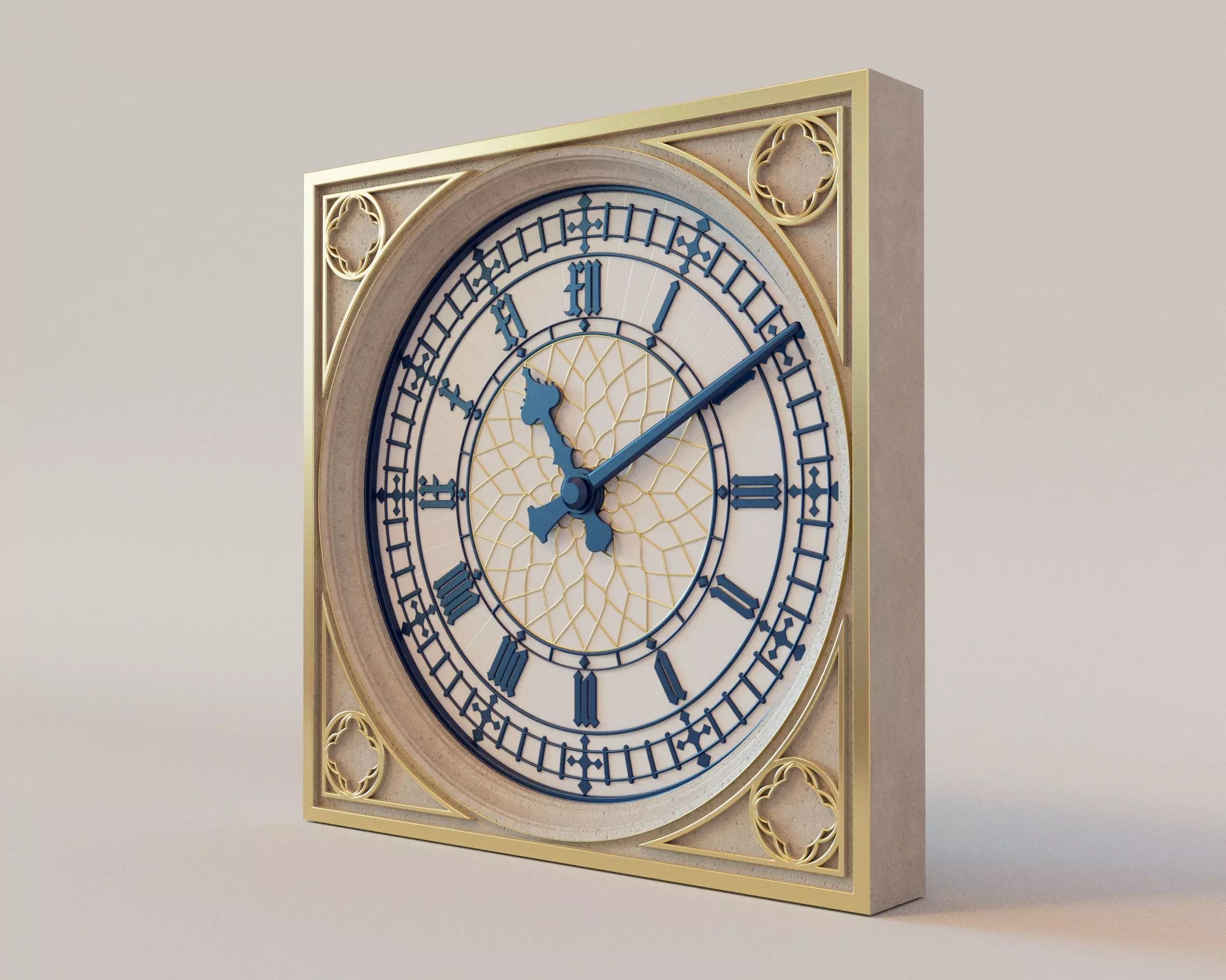 Gold Tower Clock 3D model_0