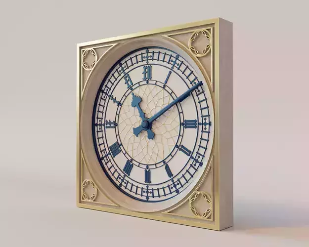Gold Tower Clock 3D model