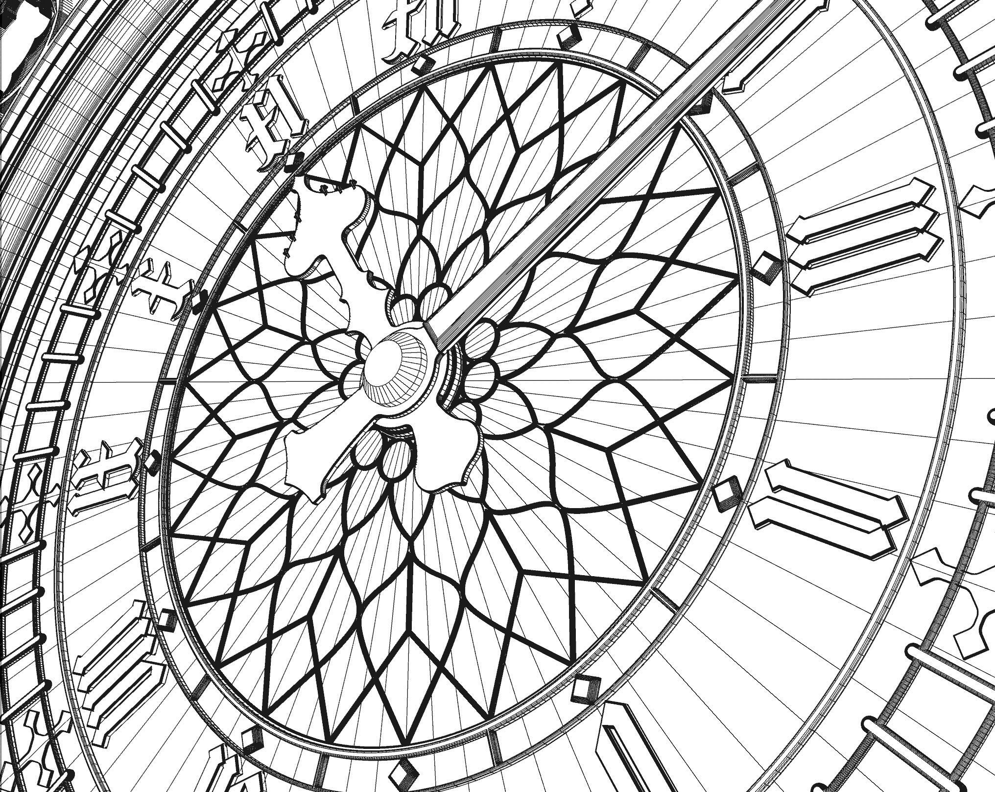 Gold Tower Clock 3D model_8