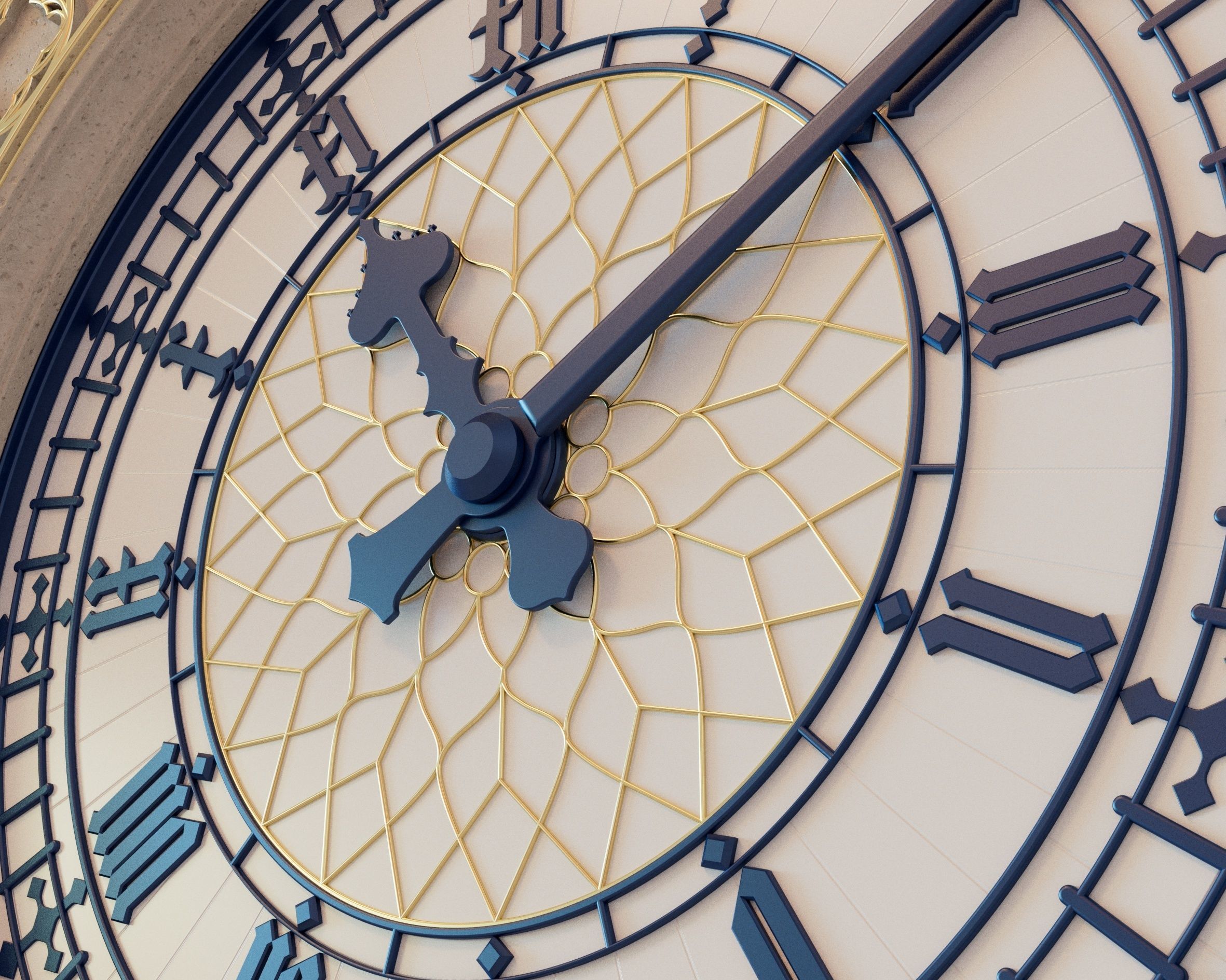 Gold Tower Clock 3D model_4