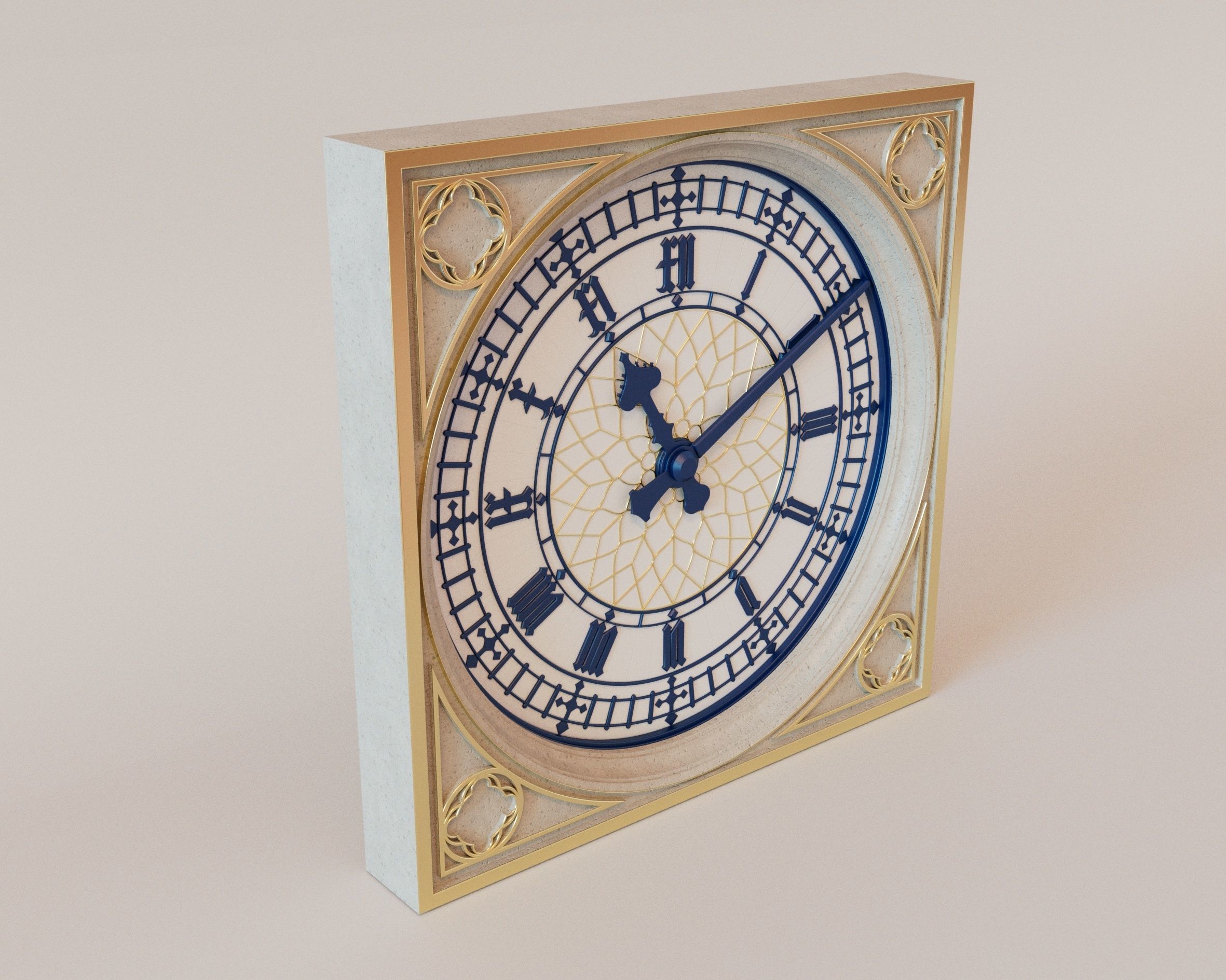 Gold Tower Clock 3D model_2