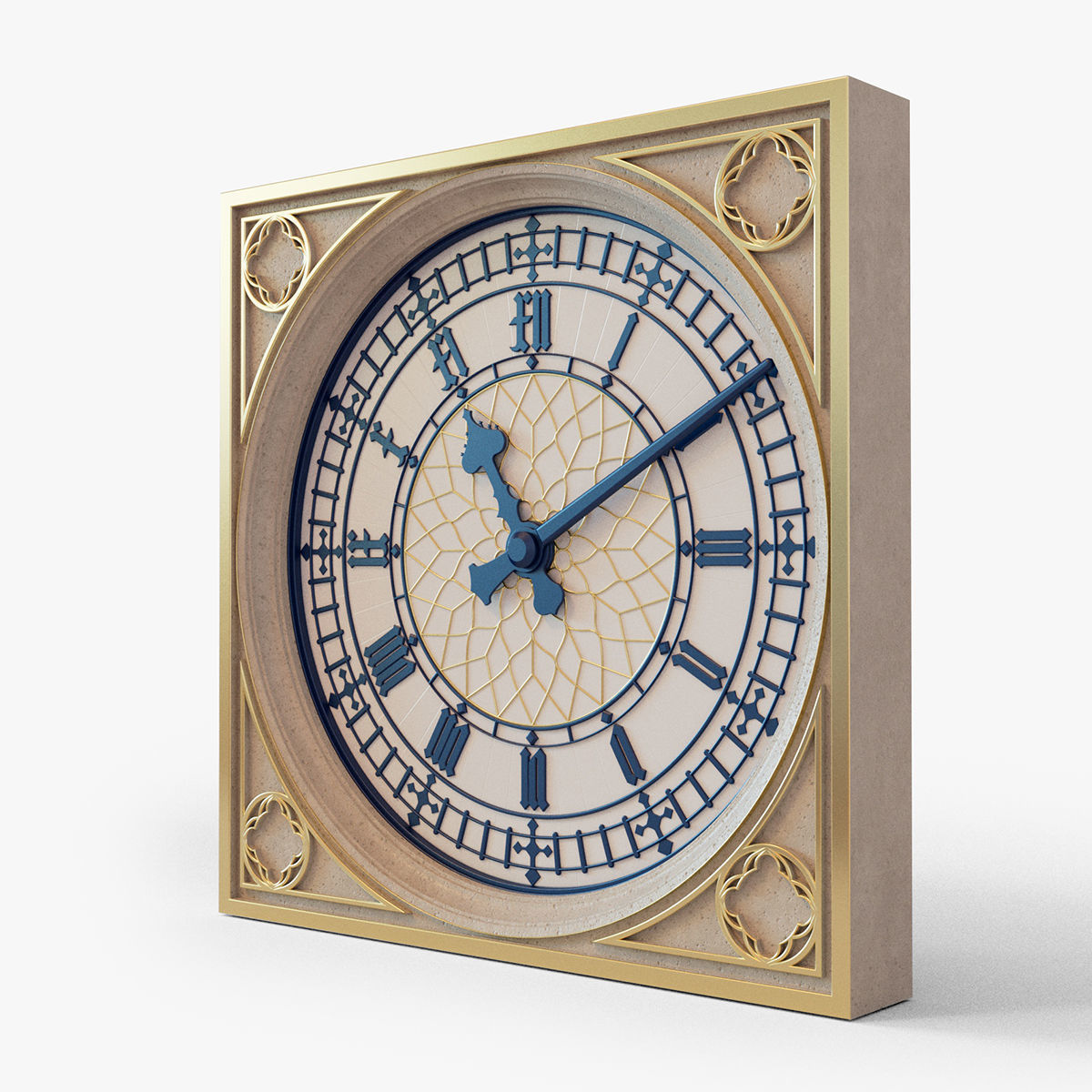 Gold Tower Clock 3D model_5