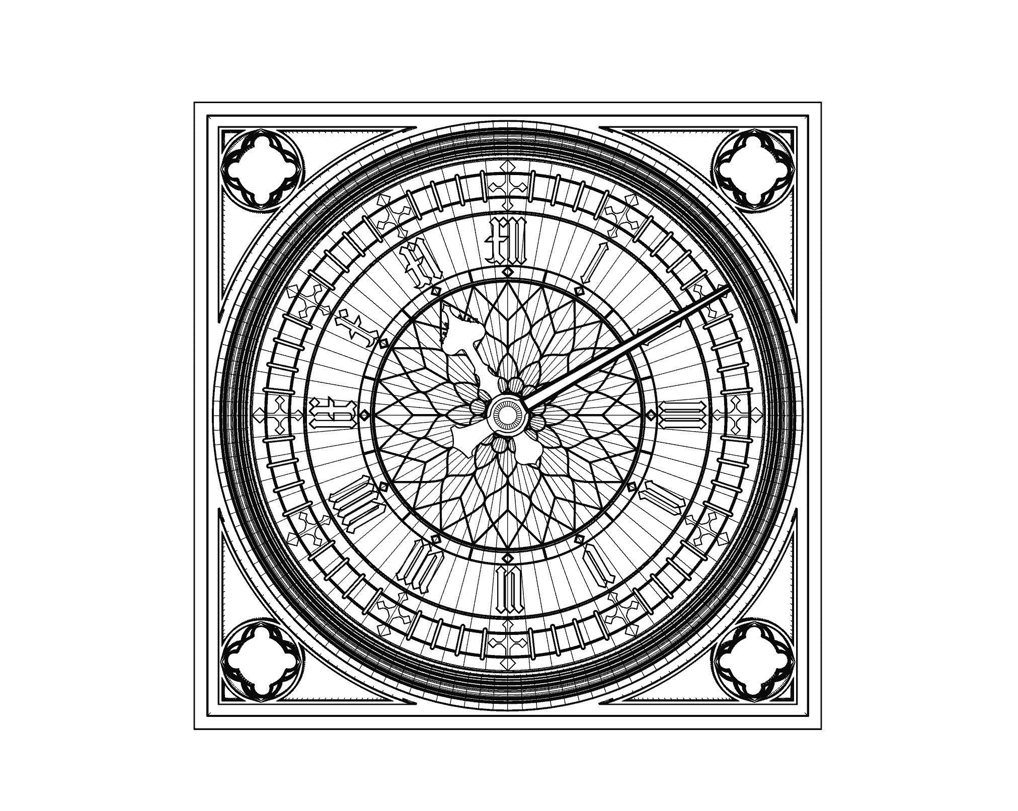 Gold Tower Clock 3D model_6