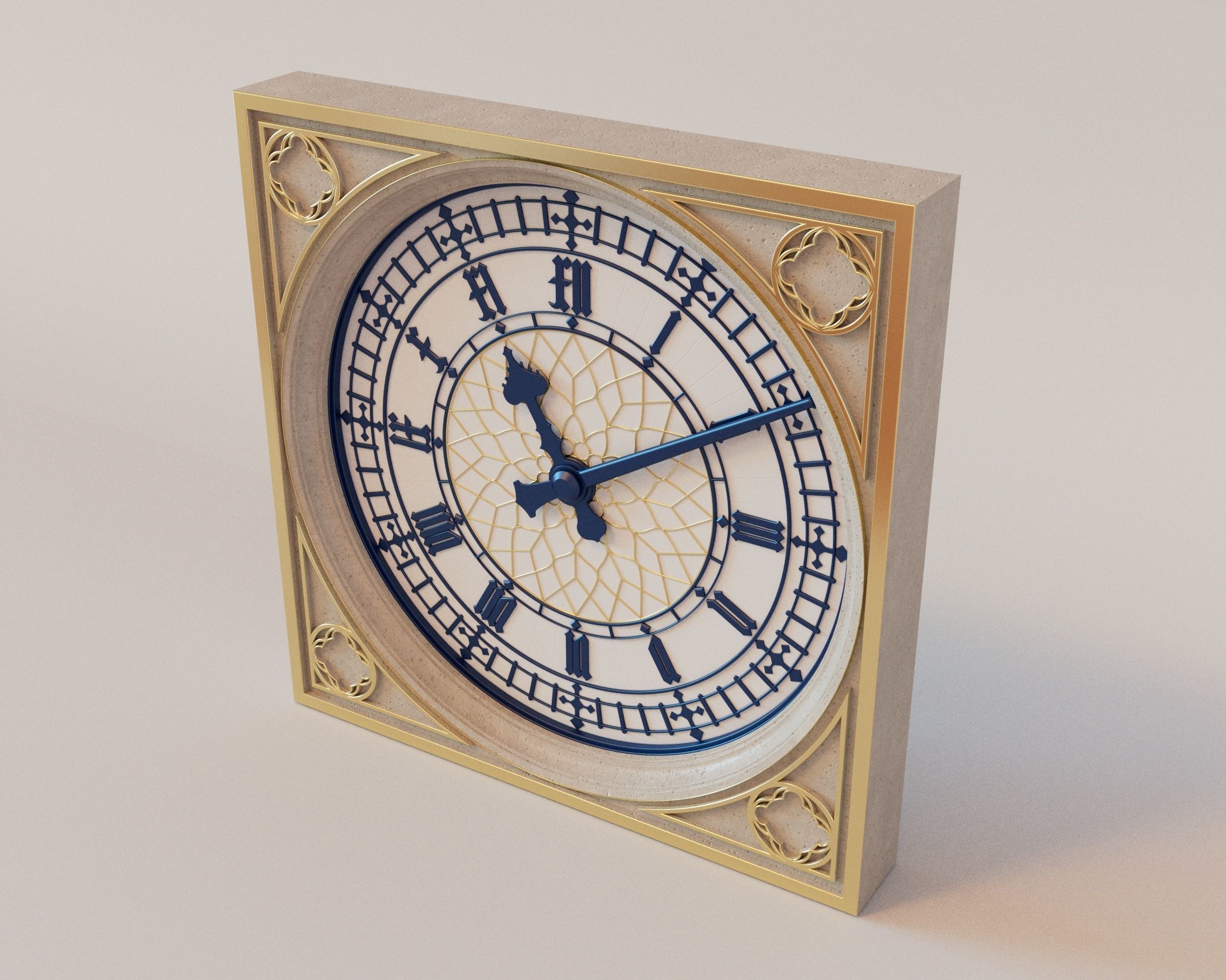 Gold Tower Clock 3D model_3