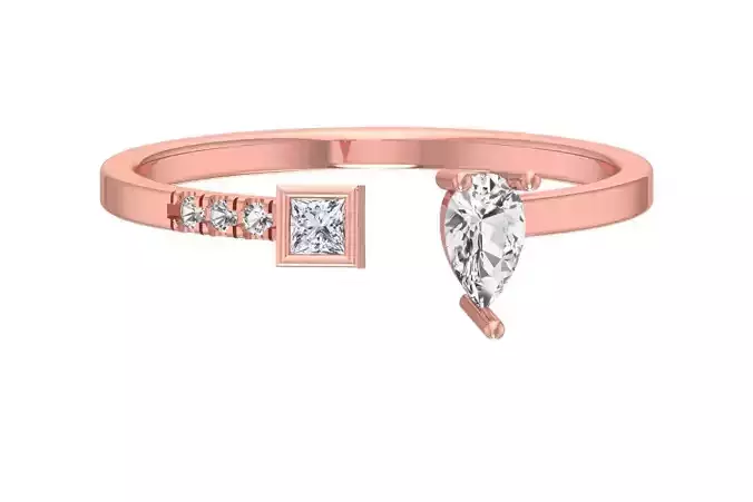 Solitaire Women Light Weight Princess Pear  stone Band Ring