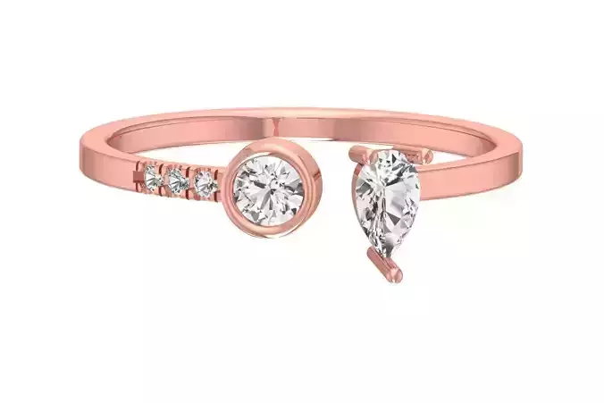 Solitaire Women Light Weight Pear Round Stone Band Ring