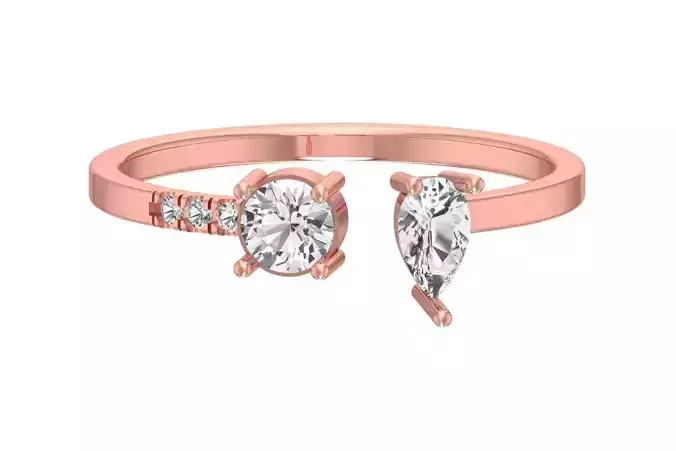 Solitaire Women Light Weight Pear Round Stone Band Ring