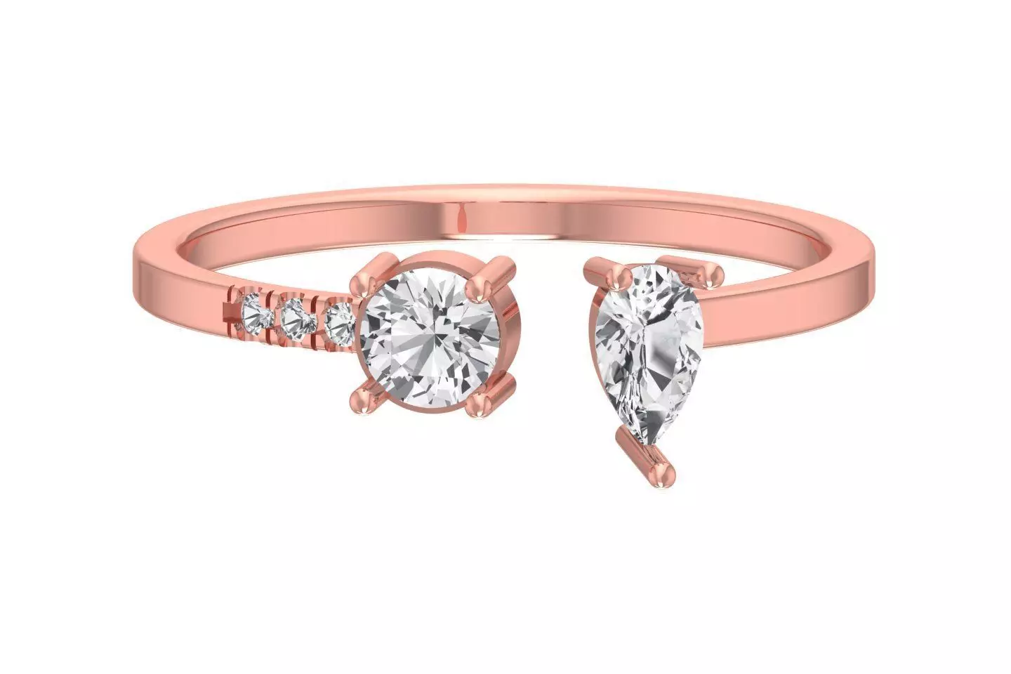 Solitaire Women Light Weight Pear Round Stone Band Ring 3D print model