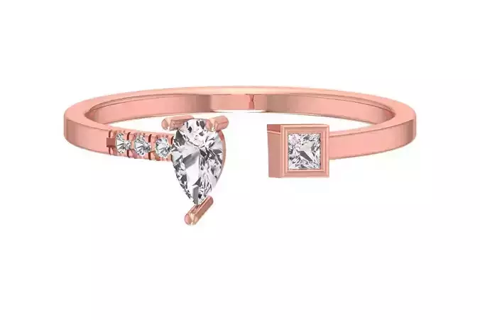 Solitaire Women Light Weight Princess Pear stone Band Ring