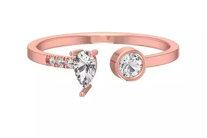 Solitaire Women Light Weight Pear Round Stone Band Ring