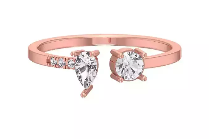 Solitaire Women Light Weight Pear Round Stone Band Ring