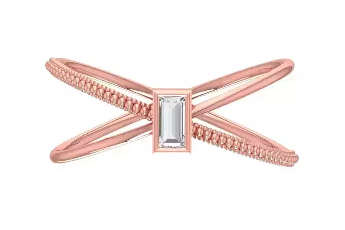 Solitaire Women Double Band Baguette stone Ring