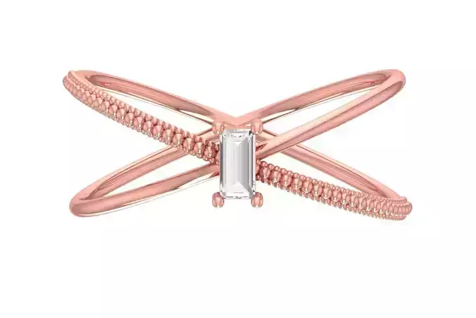 Solitaire Women Double Band Baguette stone Ring