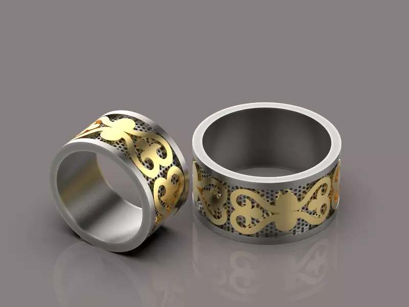 Gold engagement ring set 3D print model
