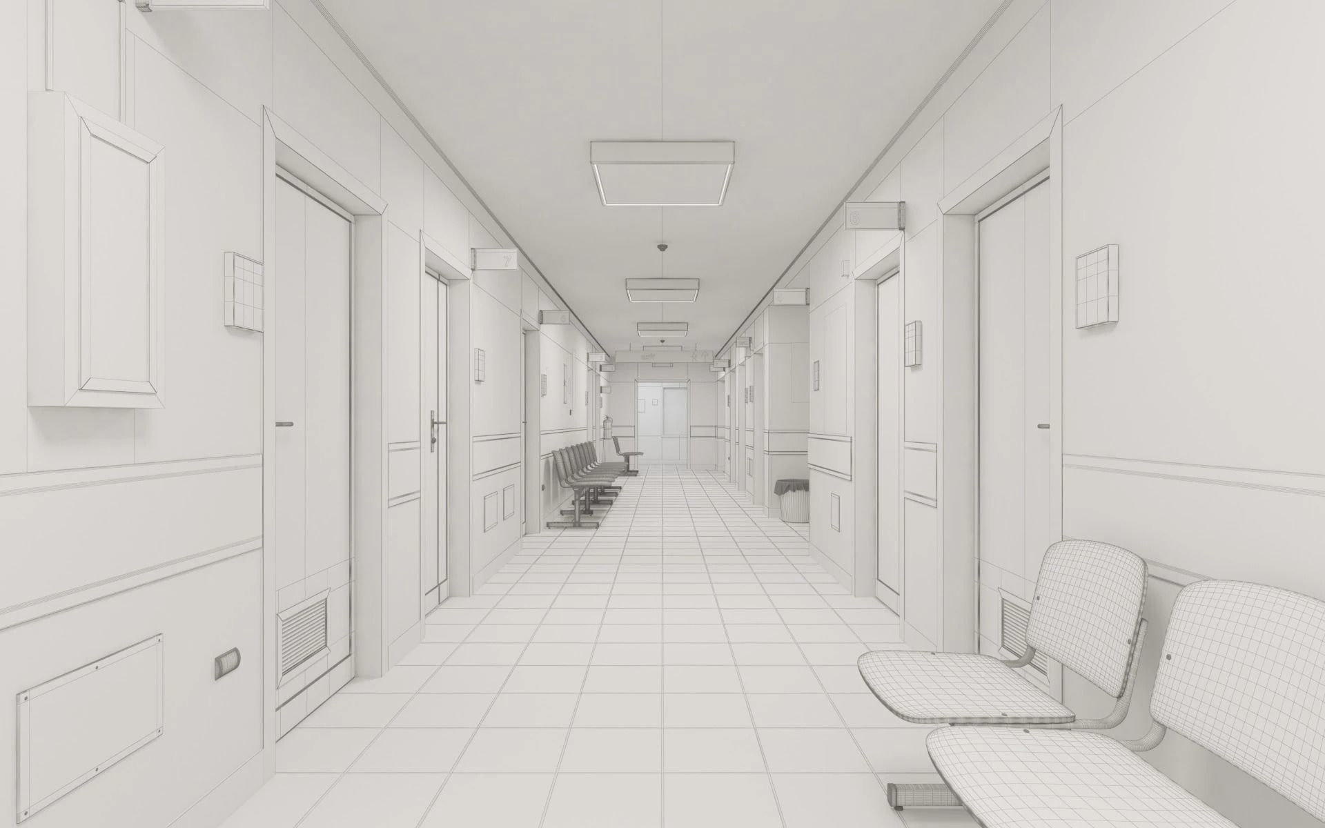019 Hospital Hallway Corridor 3D model_8