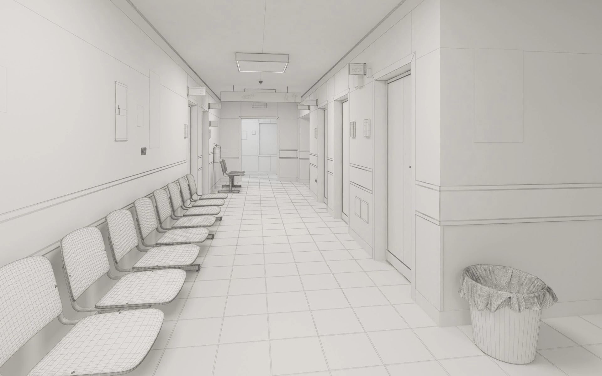 019 Hospital Hallway Corridor 3D model_9