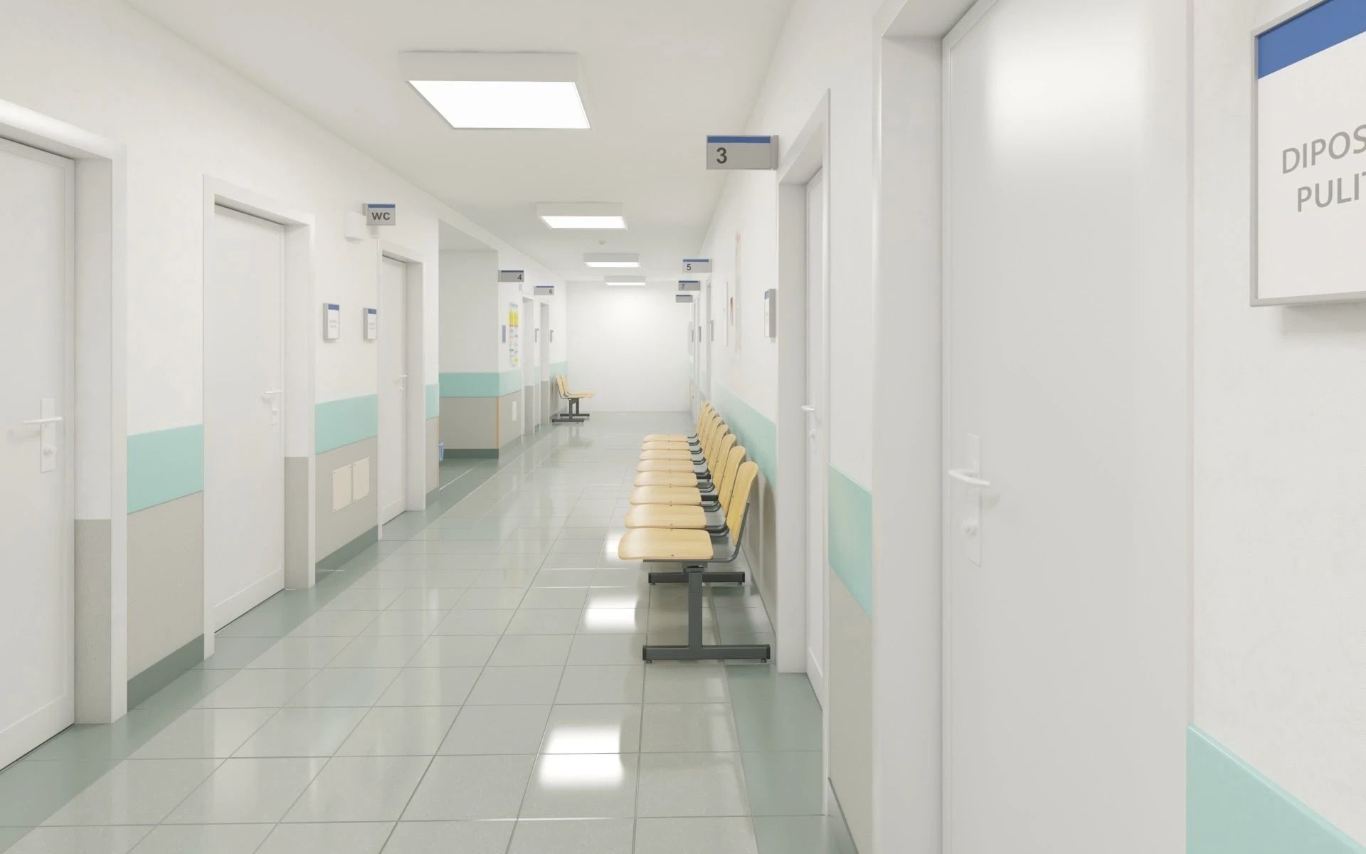 019 Hospital Hallway Corridor 3D model_4