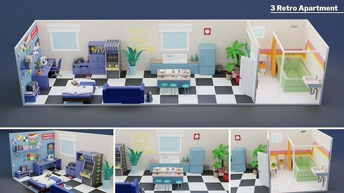Mega Pack Apartments Interiors  Low-poly 3D model 5