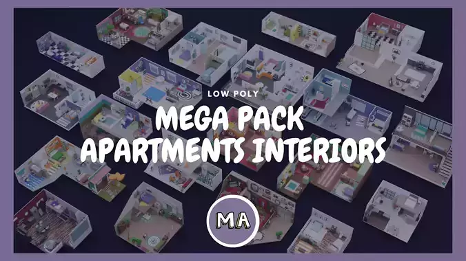 Mega Pack Apartments Interiors  Low-poly 3D model