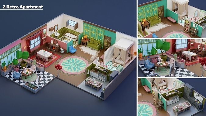 Mega Pack Apartments Interiors  Low-poly 3D model 4