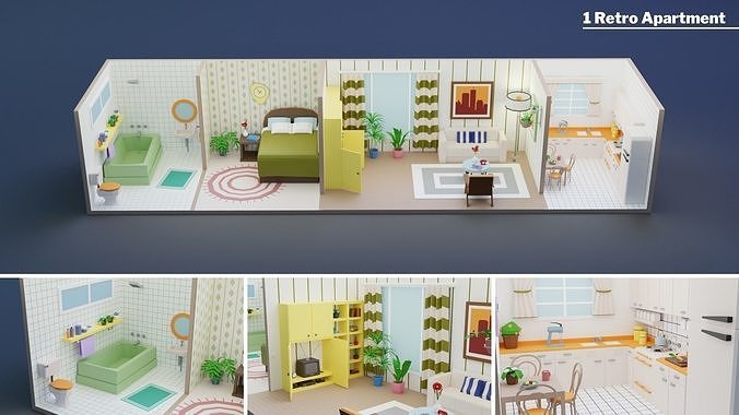 Mega Pack Apartments Interiors  Low-poly 3D model 3